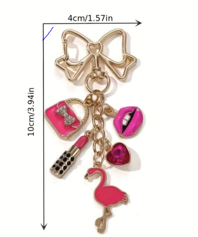 Llavero flamenco sweet de 5 dijes con anillo metálico en forma de lazos - Imagen 2