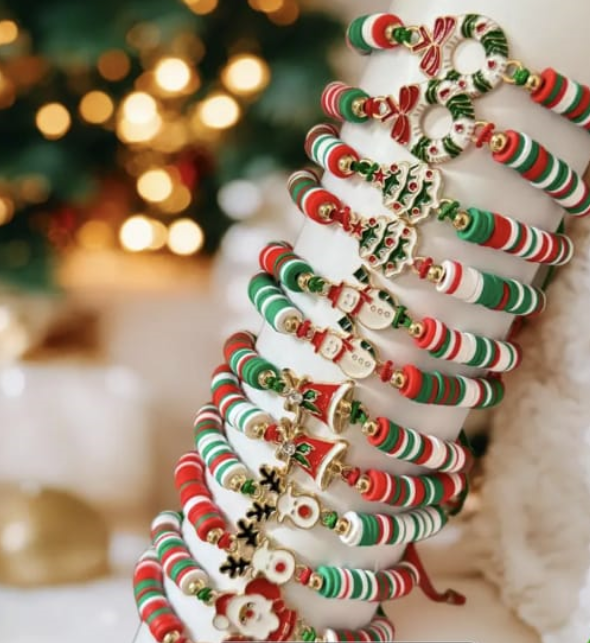 Pulseras ajustables con estilo navideño