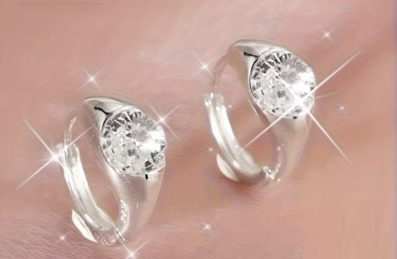 Aretes plateado con incrustación de piedra